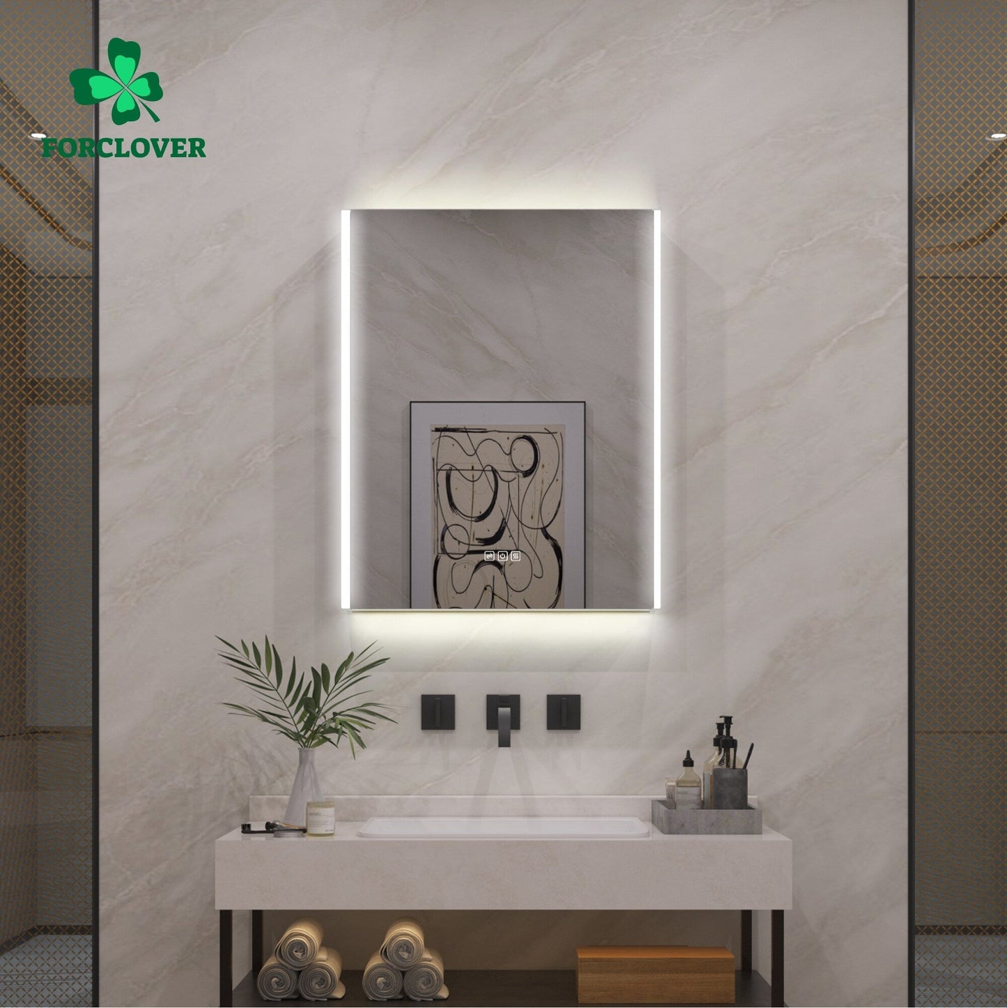 Forclover 24-in x 30-in Lighted LED Fog Free Surface Mount Aluminum Mirrored Soft Close Medicine Cabinet with Outlet