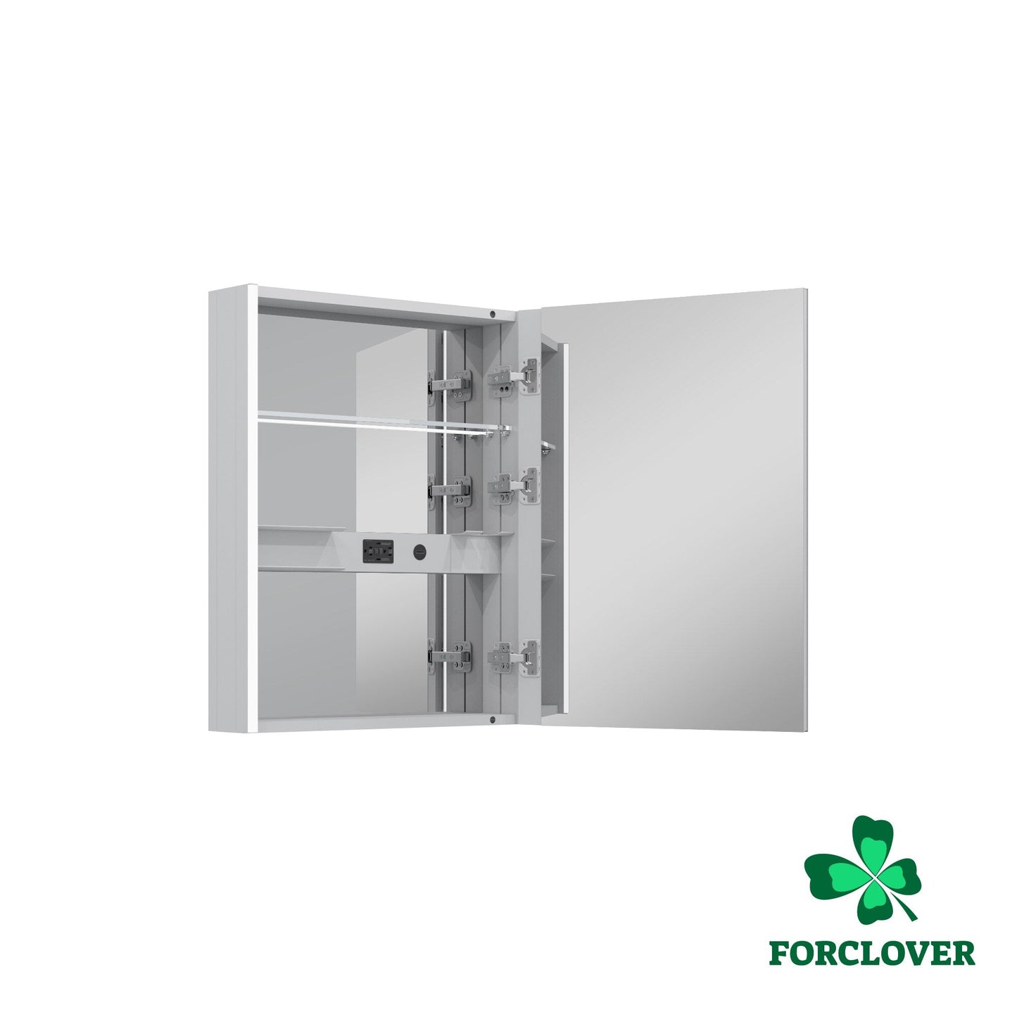 Forclover 24-in x 30-in Lighted LED Fog Free Surface Mount Aluminum Mirrored Soft Close Medicine Cabinet with Outlet
