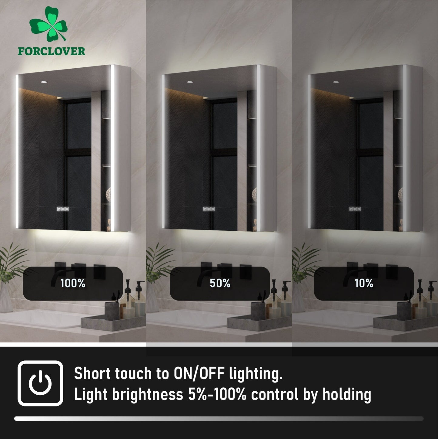 Forclover 24-in x 30-in Lighted LED Fog Free Surface Mount Aluminum Mirrored Soft Close Medicine Cabinet with Outlet