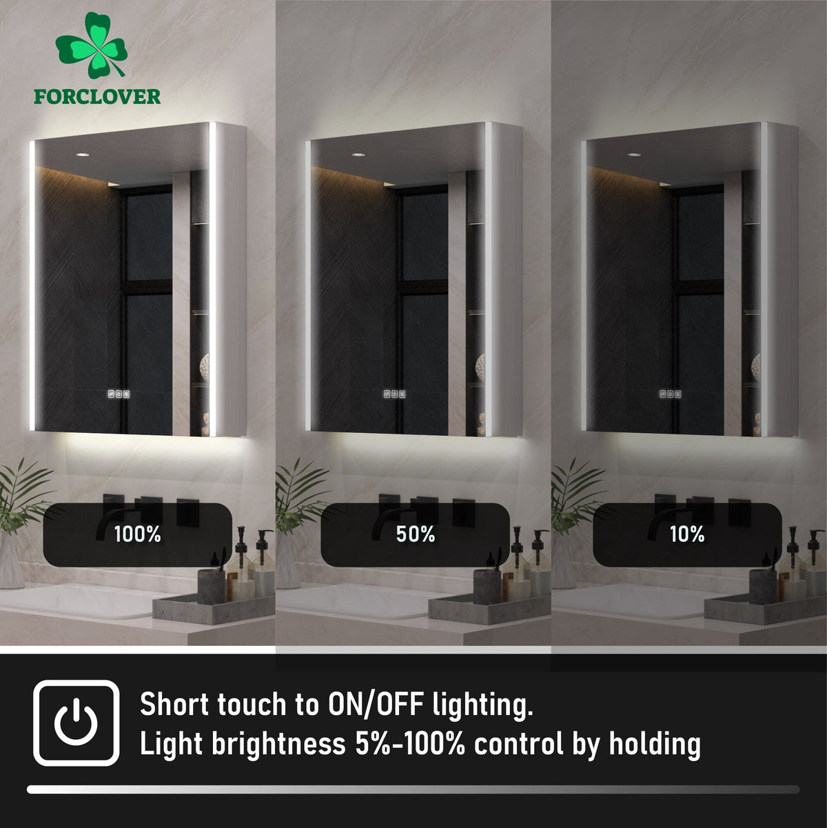Forclover 24-in x 30-in Lighted LED Fog Free Surface Mount Aluminum Mirrored Soft Close Medicine Cabinet with Outlet