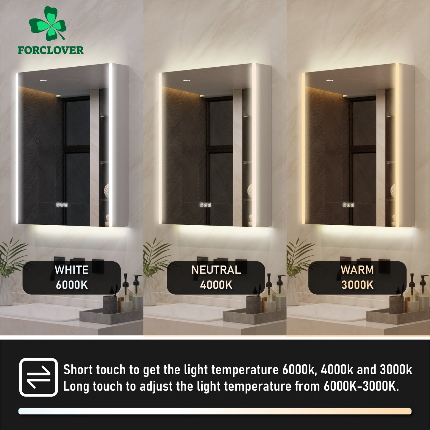 Forclover 24-in x 30-in Lighted LED Fog Free Surface Mount Aluminum Mirrored Soft Close Medicine Cabinet with Outlet