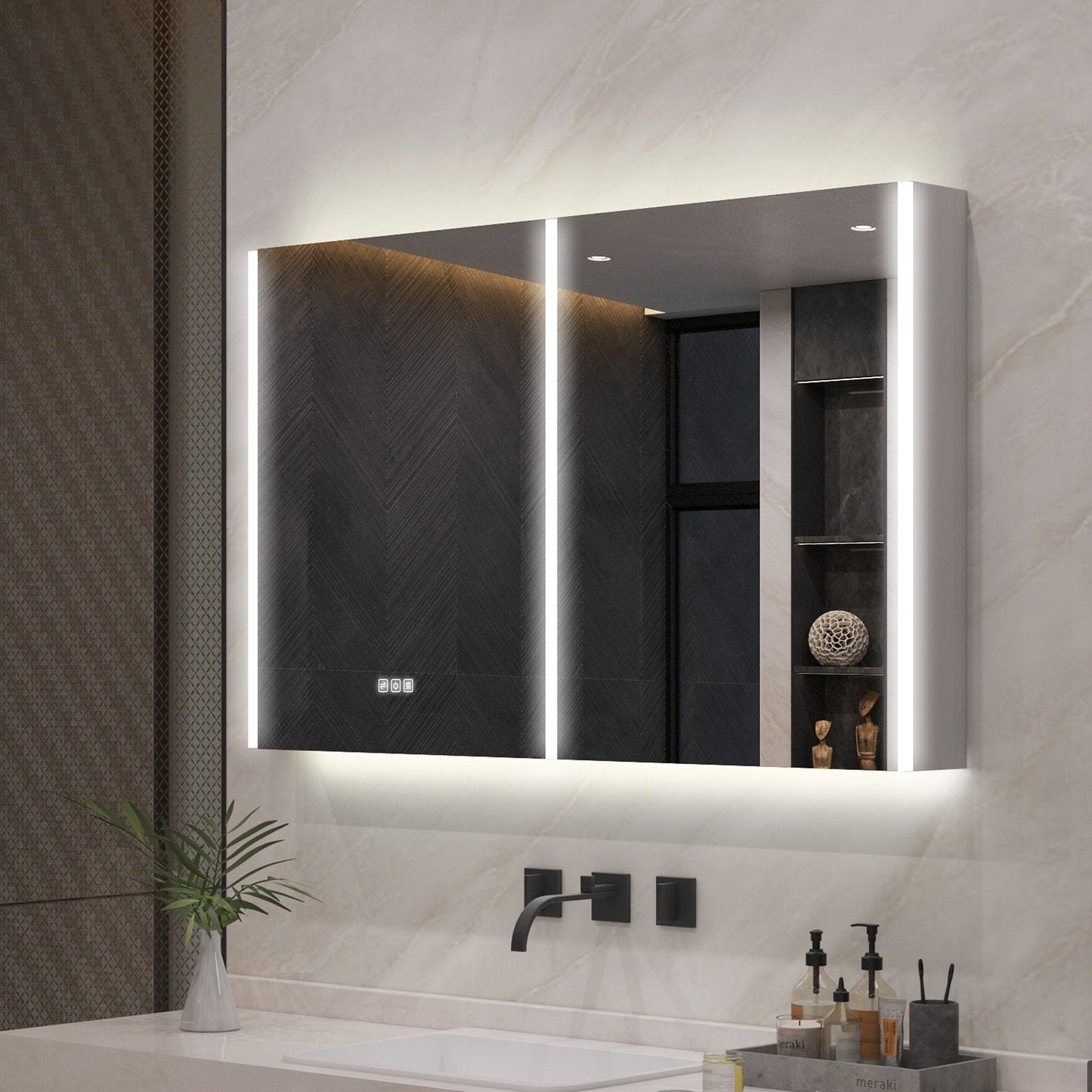Forclover 48-in x 30-in Lighted LED Fog Free Surface Mount Aluminum Mirrored Soft Close Medicine Cabinet with Outlet