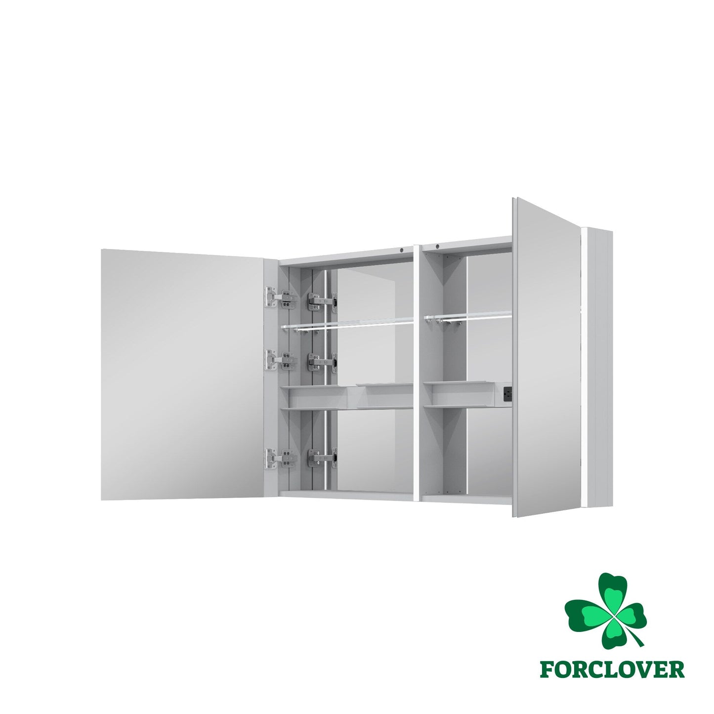 Forclover 48-in x 30-in Lighted LED Fog Free Surface Mount Aluminum Mirrored Soft Close Medicine Cabinet with Outlet