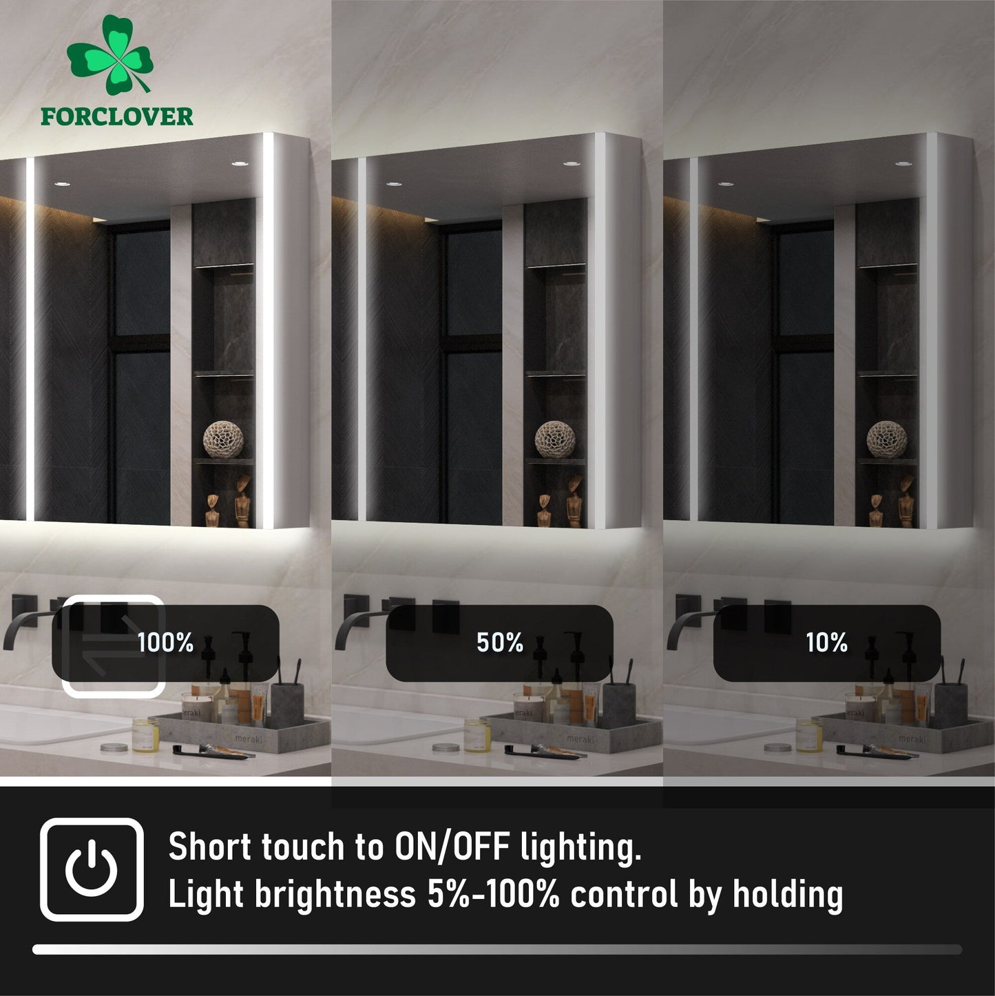 Forclover 48-in x 30-in Lighted LED Fog Free Surface Mount Aluminum Mirrored Soft Close Medicine Cabinet with Outlet