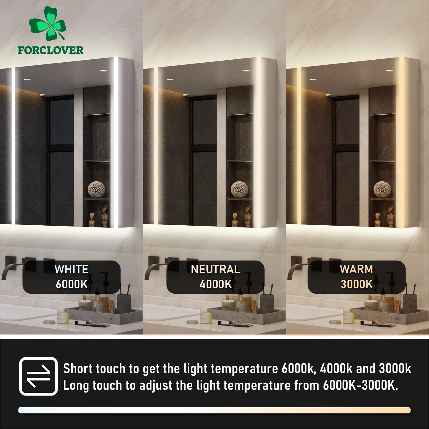 Forclover 48-in x 30-in Lighted LED Fog Free Surface Mount Aluminum Mirrored Soft Close Medicine Cabinet with Outlet