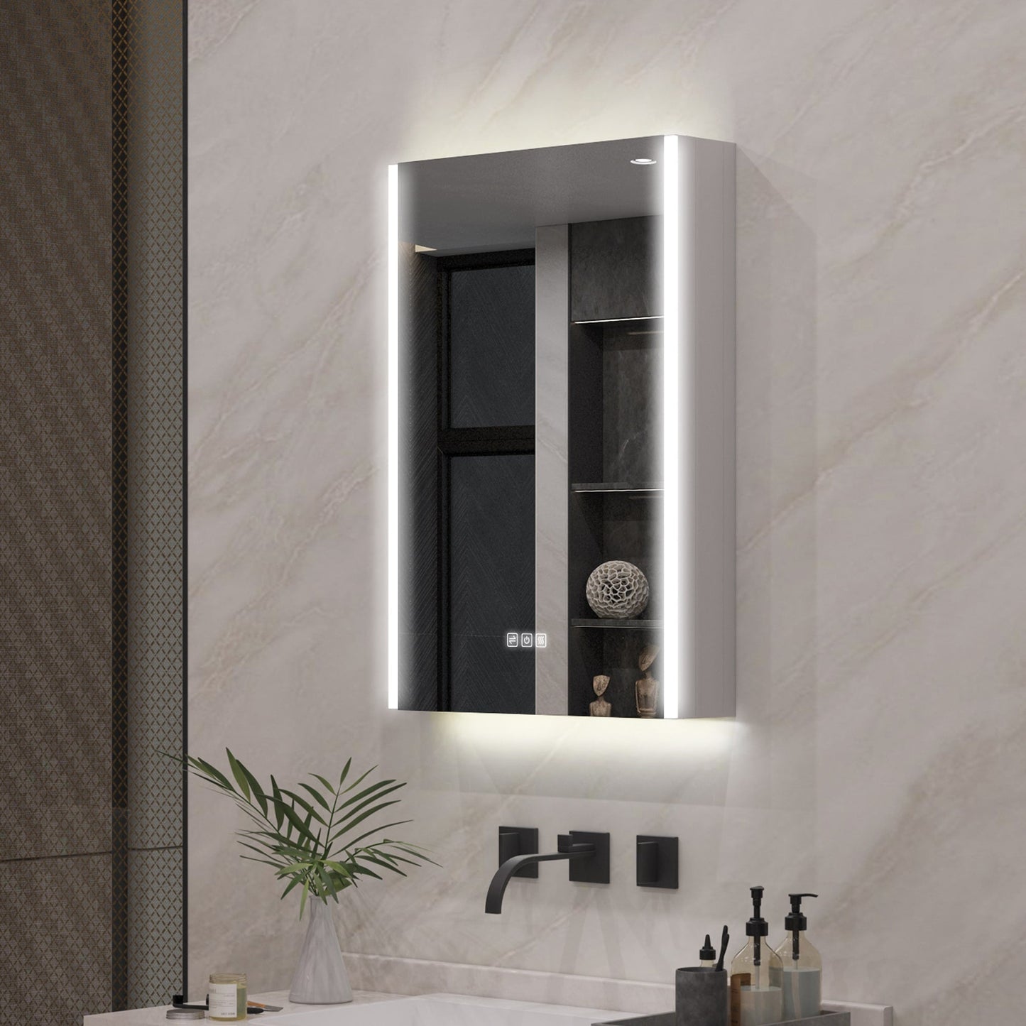 Forclover 20-in x 30-in Lighted LED Fog Free Surface Mount Aluminum Mirrored Soft Close Medicine Cabinet with Outlet
