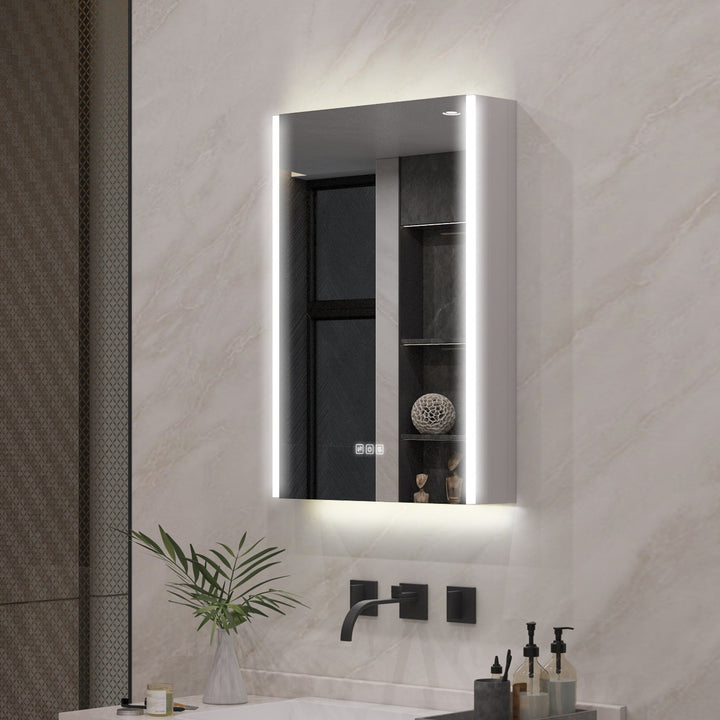 Forclover 20-in x 30-in Lighted LED Fog Free Surface Mount Aluminum Mirrored Soft Close Medicine Cabinet with Outlet
