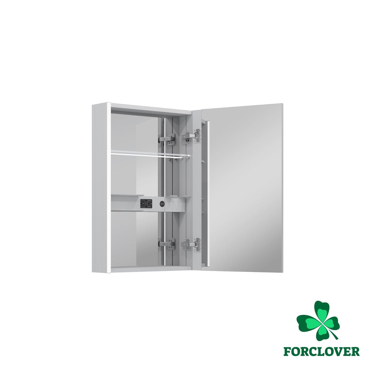 Forclover 20-in x 30-in Lighted LED Fog Free Surface Mount Aluminum Mirrored Soft Close Medicine Cabinet with Outlet