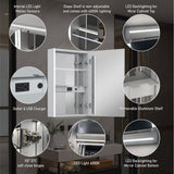 Forclover 20-in x 30-in Lighted LED Fog Free Surface Mount Aluminum Mirrored Soft Close Medicine Cabinet with Outlet