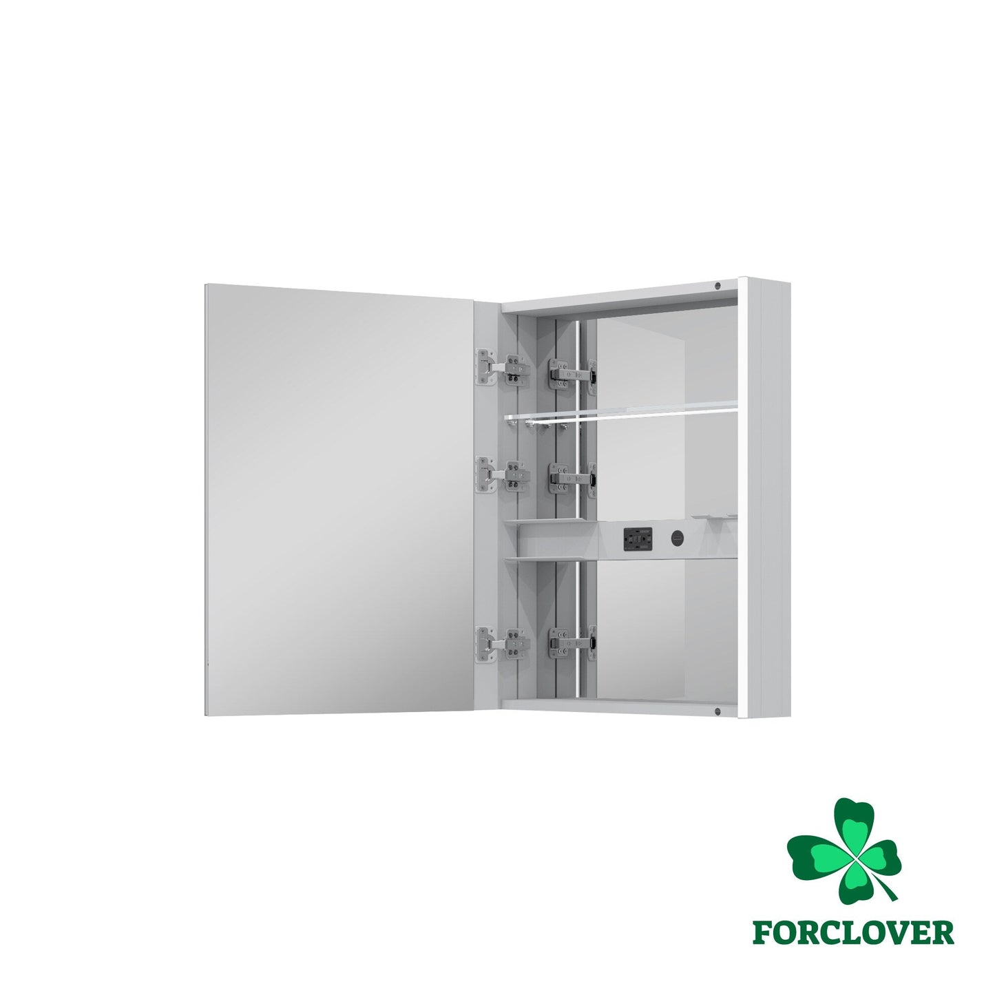 Forclover 24-in x 30-in Lighted LED Fog Free Surface Mount Aluminum Mirrored Soft Close Medicine Cabinet with Outlet