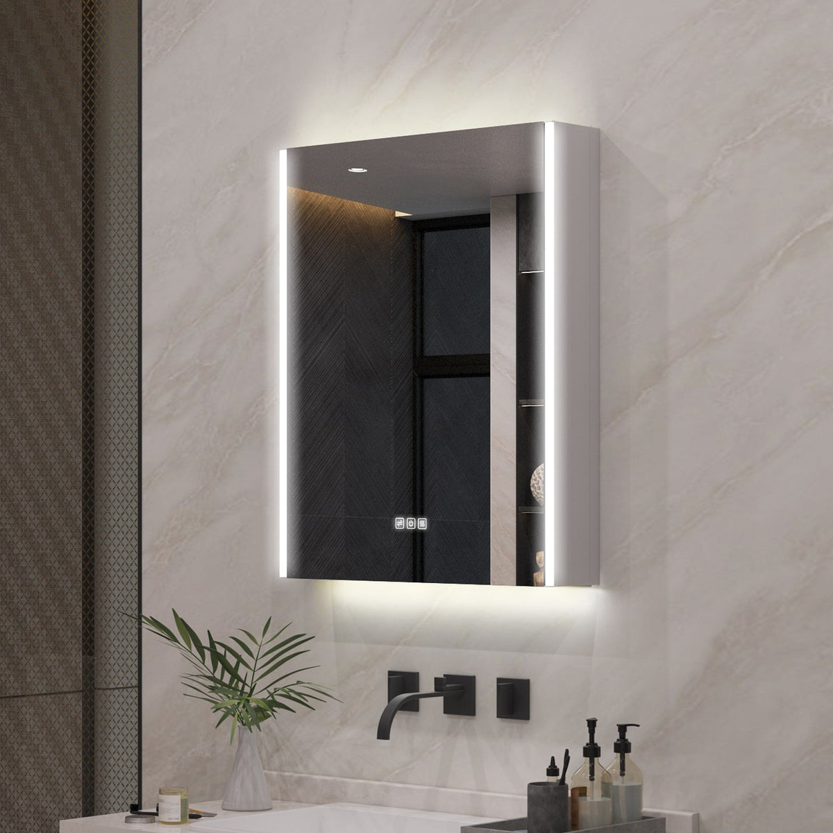Forclover 24-in x 30-in Lighted LED Fog Free Surface Mount Aluminum Mirrored Soft Close Medicine Cabinet with Outlet