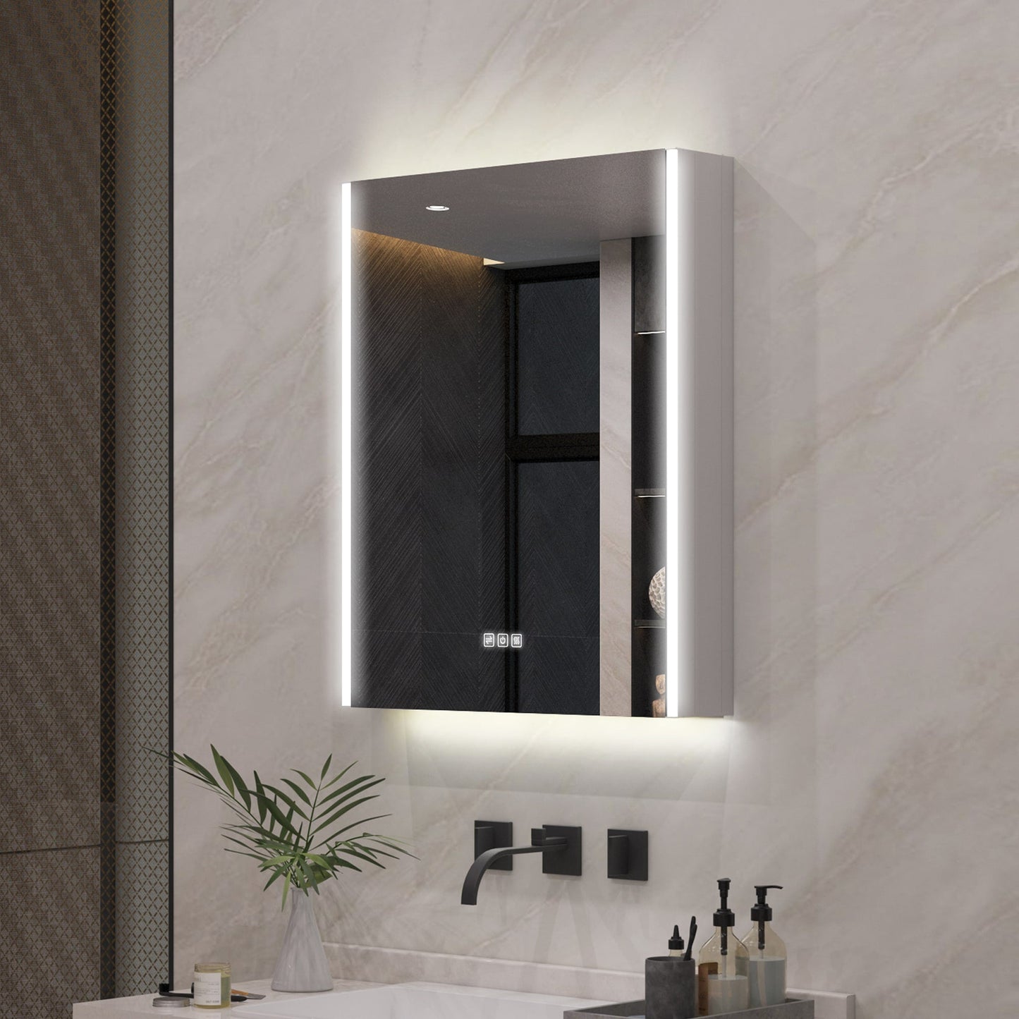 Forclover 24-in x 30-in Lighted LED Fog Free Surface Mount Aluminum Mirrored Soft Close Medicine Cabinet with Outlet