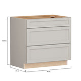 Shenandoah PRO Express Breckenridge 36-in W x 34.5-in H x 24-in D Stone Full Overlay Maple 3-Drawer Base Fully Assembled Plywood Cabinet (Recessed Panel Style)