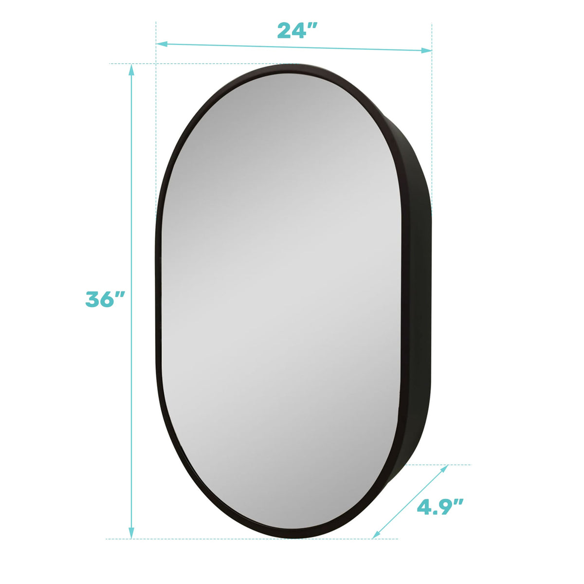 WELLFOR 24-in x 36-in Surface Mount Black Mirrored Oval Medicine Cabinet