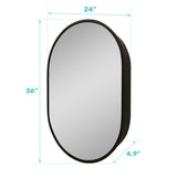 WELLFOR 24-in x 36-in Surface Mount Black Mirrored Oval Medicine Cabinet