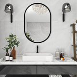 WELLFOR 24-in x 36-in Surface Mount Black Mirrored Oval Medicine Cabinet