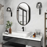 WELLFOR 24-in x 36-in Surface Mount Black Mirrored Oval Medicine Cabinet