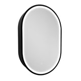 WELLFOR 21-in x 31-in Lighted LED Fog Free Surface Mount Black Mirrored Oval Medicine Cabinet