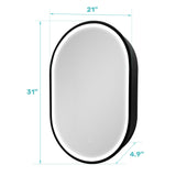 WELLFOR 21-in x 31-in Lighted LED Fog Free Surface Mount Black Mirrored Oval Medicine Cabinet