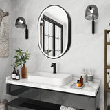 WELLFOR 21-in x 31-in Lighted LED Fog Free Surface Mount Black Mirrored Oval Medicine Cabinet