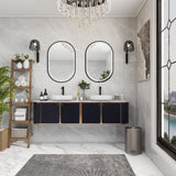 WELLFOR 21-in x 31-in Lighted LED Fog Free Surface Mount Black Mirrored Oval Medicine Cabinet