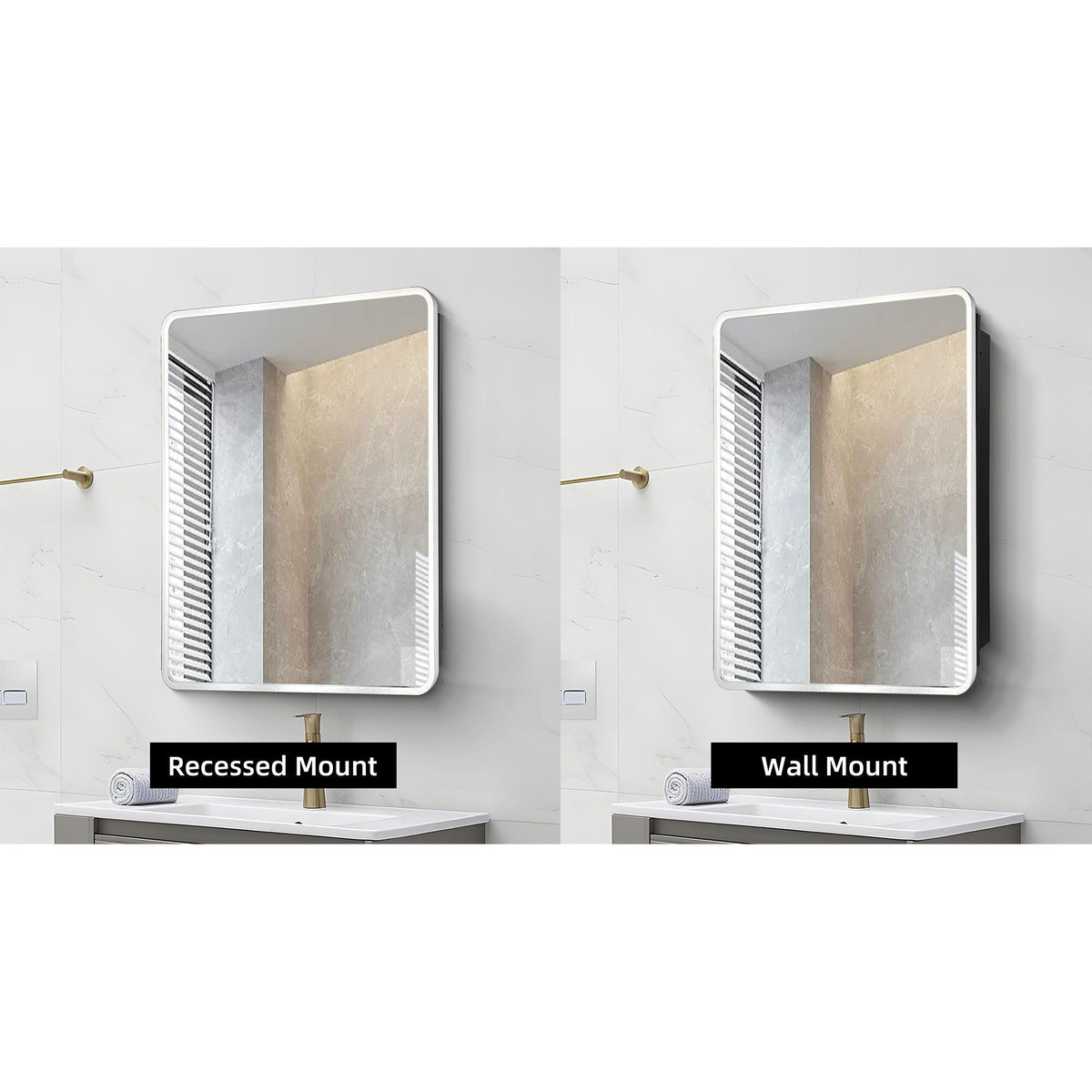 WELLFOR 20-in x 28-in Surface/Recessed Mount Silver Mirrored Medicine Cabinet