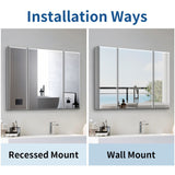 WELLFOR 36-in x 26-in Surface/Recessed Mount Aluminium Mirrored Soft Close Medicine Cabinet