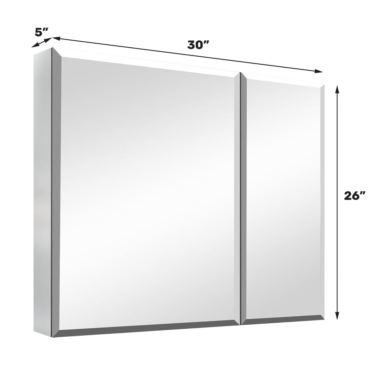 WELLFOR 30-in x 26-in Surface/Recessed Mount Aluminium Mirrored Soft Close Medicine Cabinet