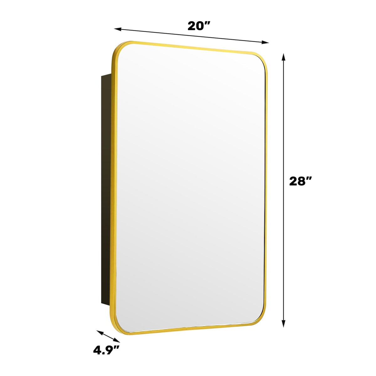 WELLFOR 20-in x 28-in Surface/Recessed Mount Gold Mirrored Medicine Cabinet