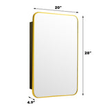 WELLFOR 20-in x 28-in Surface/Recessed Mount Gold Mirrored Medicine Cabinet