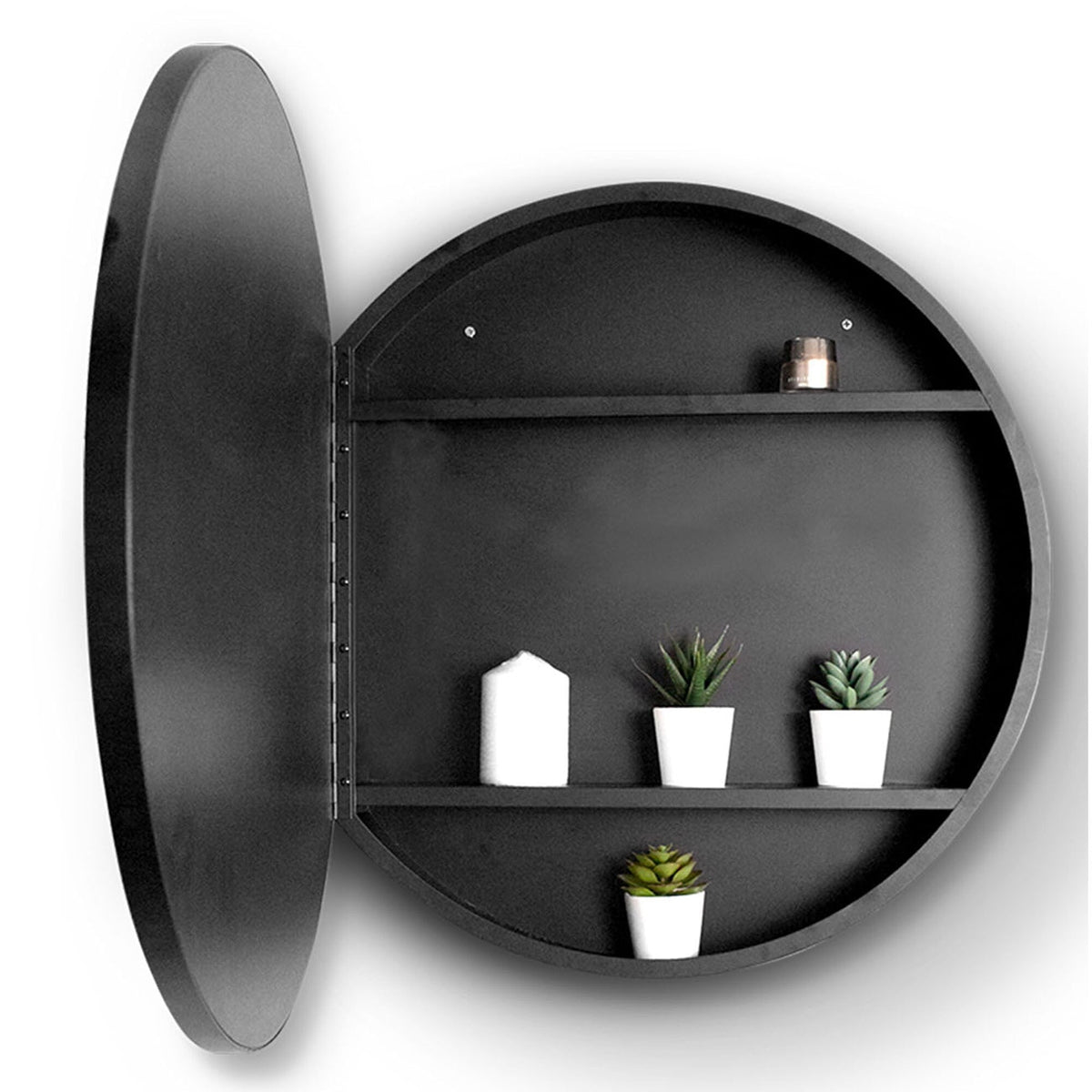 WELLFOR 24-in x 24-in Lighted LED Fog Free Surface Mount Silver Mirrored Round Medicine Cabinet