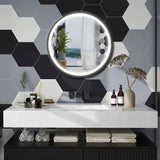 WELLFOR 24-in x 24-in Lighted LED Fog Free Surface Mount Silver Mirrored Round Medicine Cabinet
