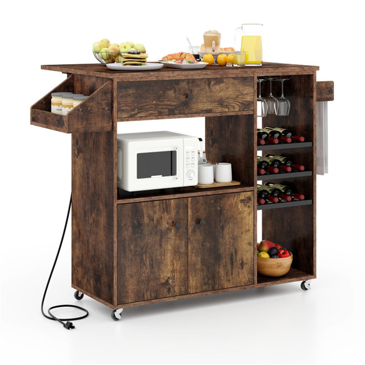BABOOM Brown Mdf Base with Wood Top Rolling Kitchen Island (27-in x 51-in x 37-in)