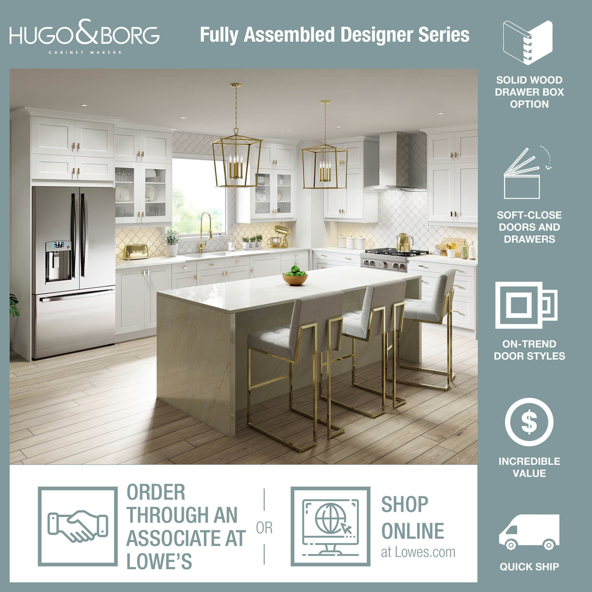 Hugo&Borg Riviera 15-in W x 34.5-in H x 25-in D Bright White 3-Drawer Base Fully Assembled Cabinet