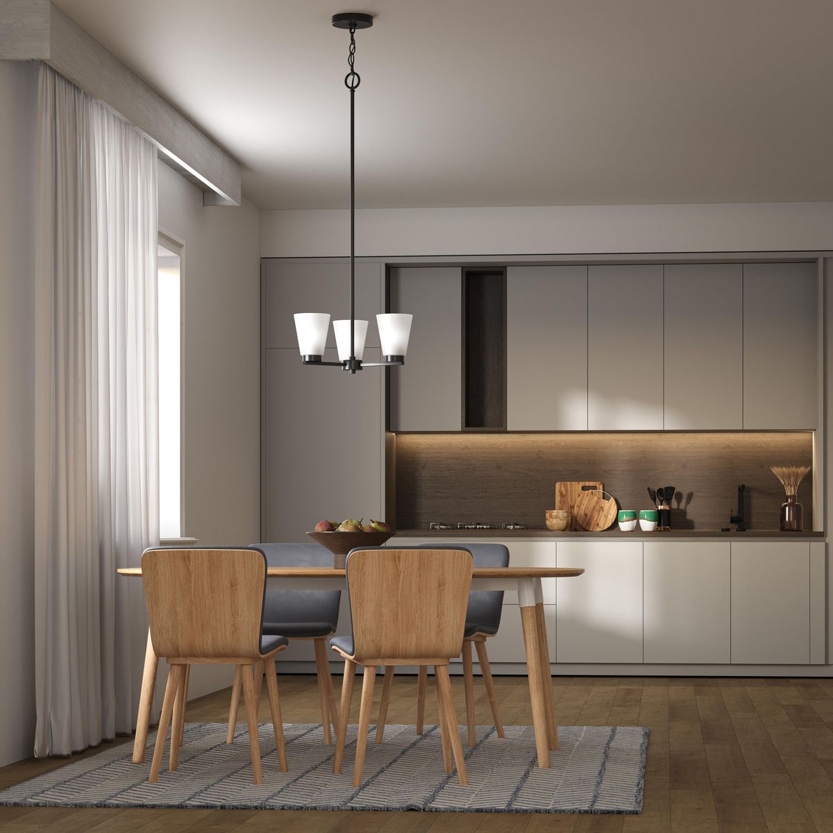 Progress Lighting Tanner 3-Light Matte Black Transitional Chandelier