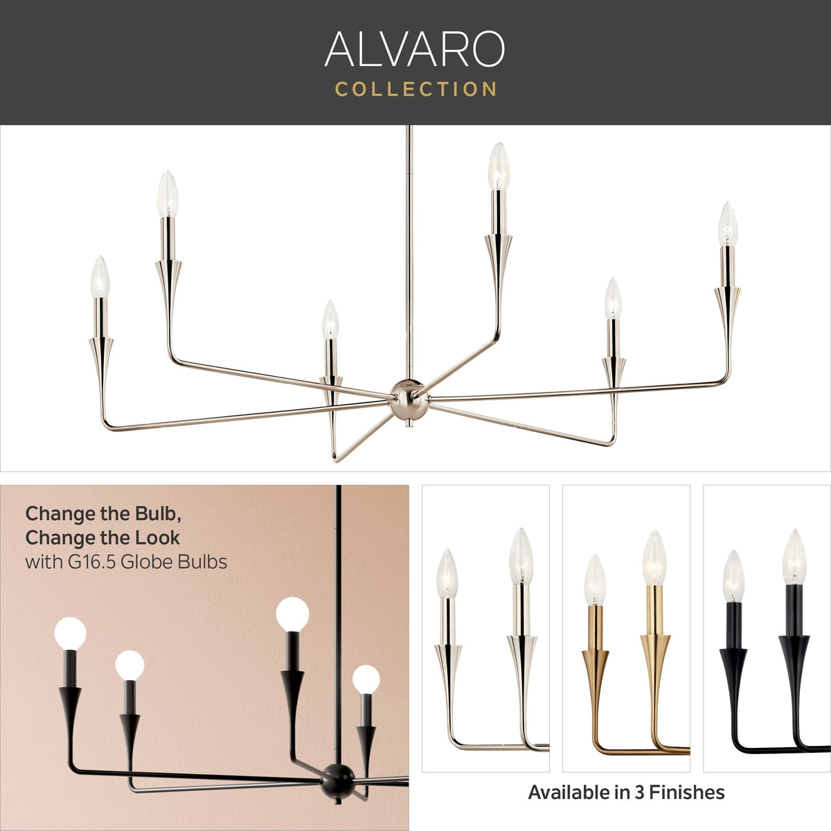 Kichler Alvaro 8-Light Polished Nickel Modern/Contemporary Bare Bulb Chandelier