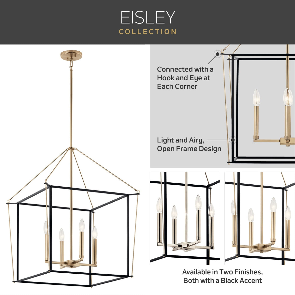 Kichler Eisley 8-Light Polished Nickel Modern/Contemporary Lantern Led, Large Hanging Pendant Light