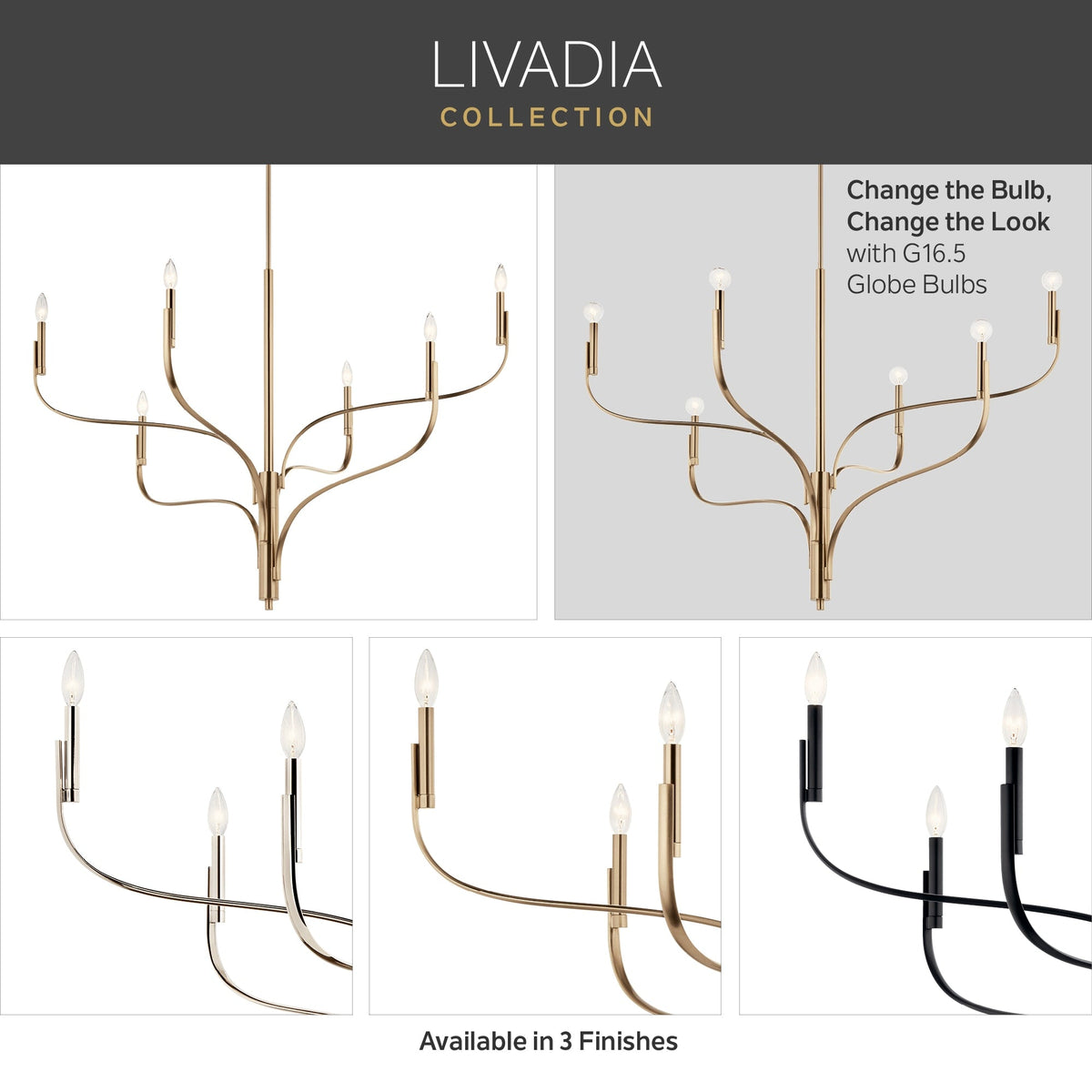 Kichler Livadia 6-Light Polished Nickel Modern/Contemporary Bare Bulb Chandelier