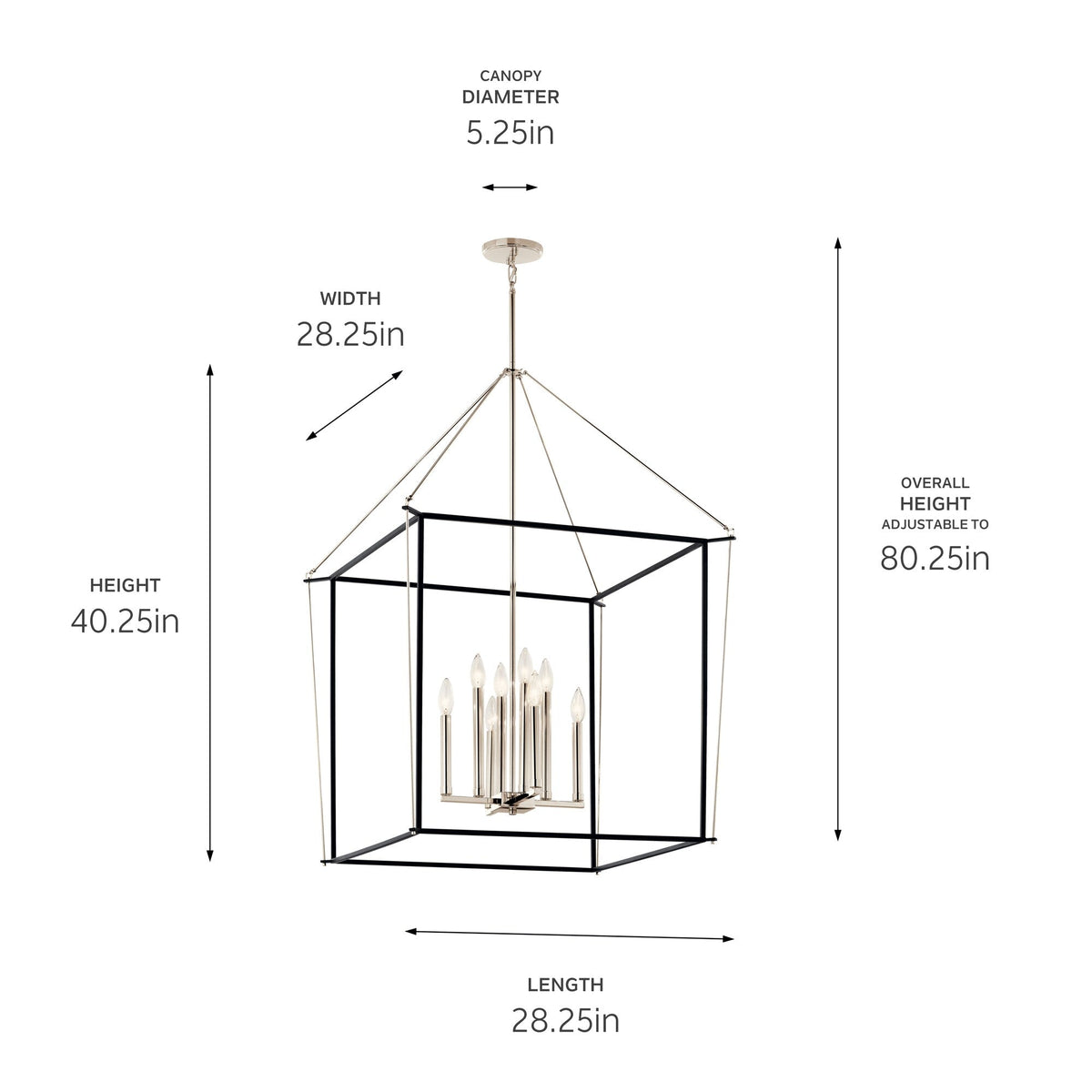 Kichler Eisley 8-Light Polished Nickel Modern/Contemporary Lantern Led, Large Hanging Pendant Light