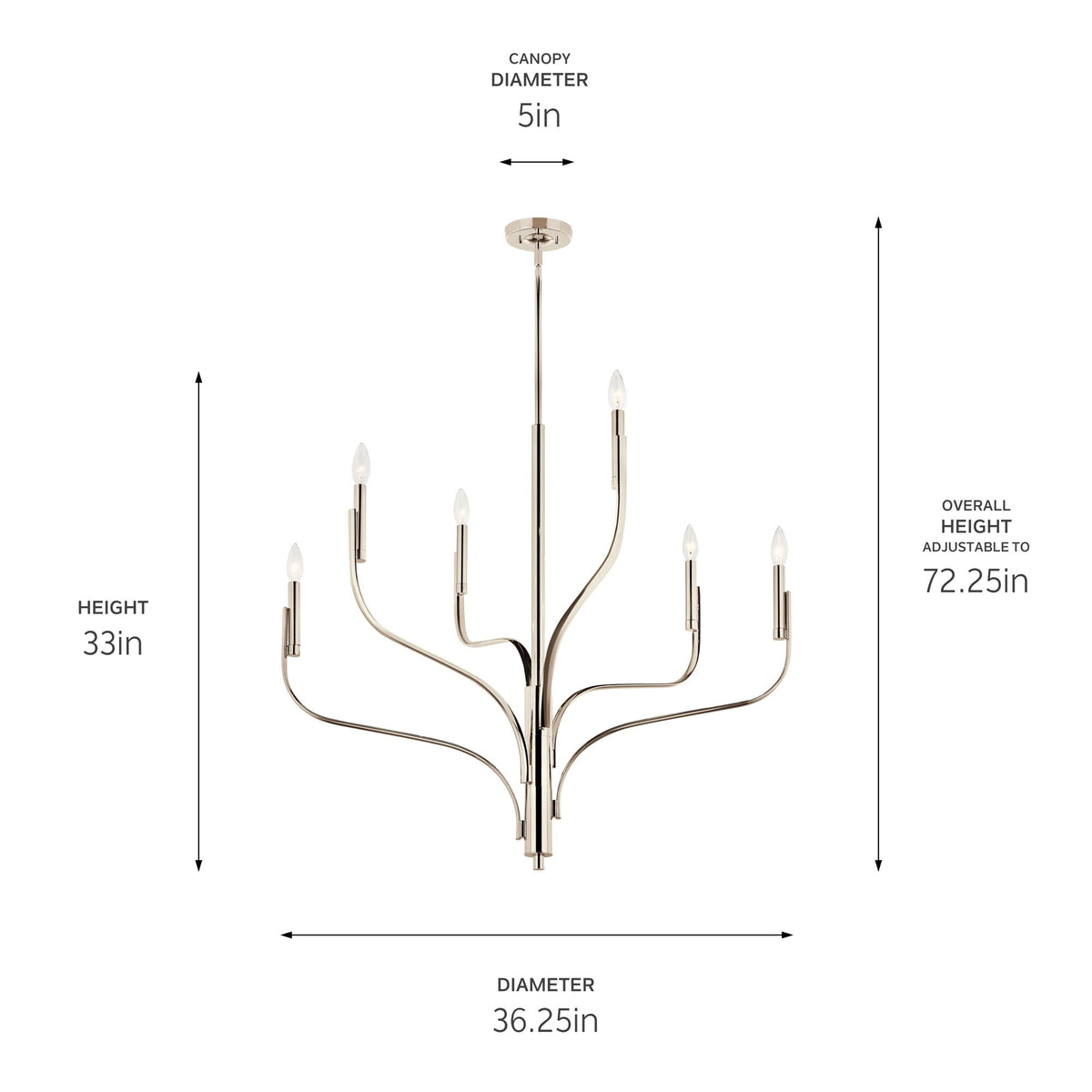 Kichler Livadia 6-Light Polished Nickel Modern/Contemporary Bare Bulb Chandelier