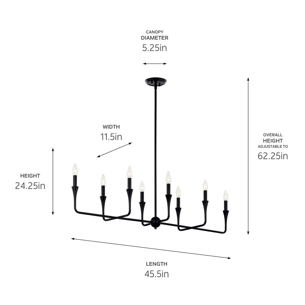 Kichler Alvaro 8-Light Black Modern/Contemporary Bare Bulb Chandelier