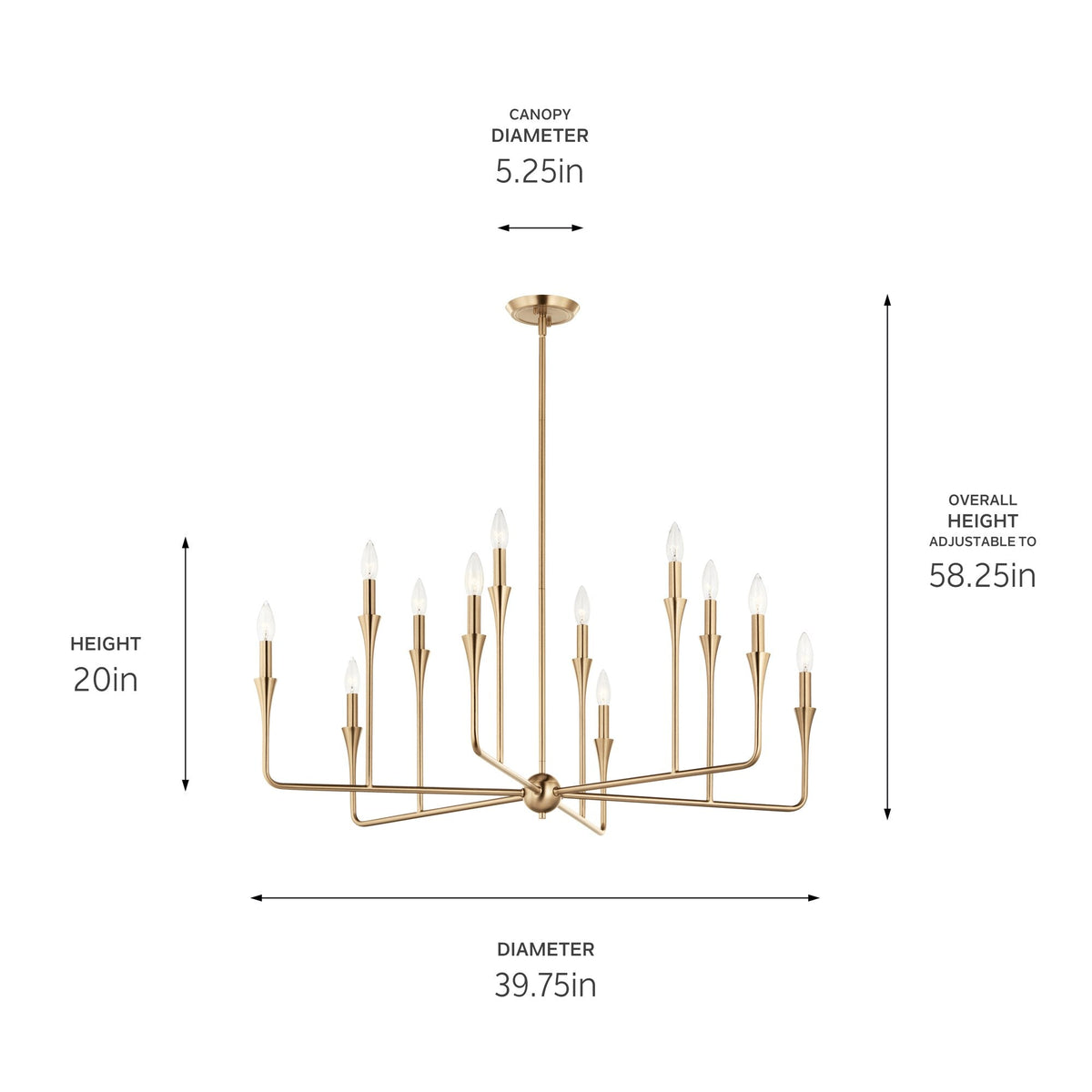 Kichler Alvaro 12-Light Gold Modern/Contemporary Bare Bulb Chandelier