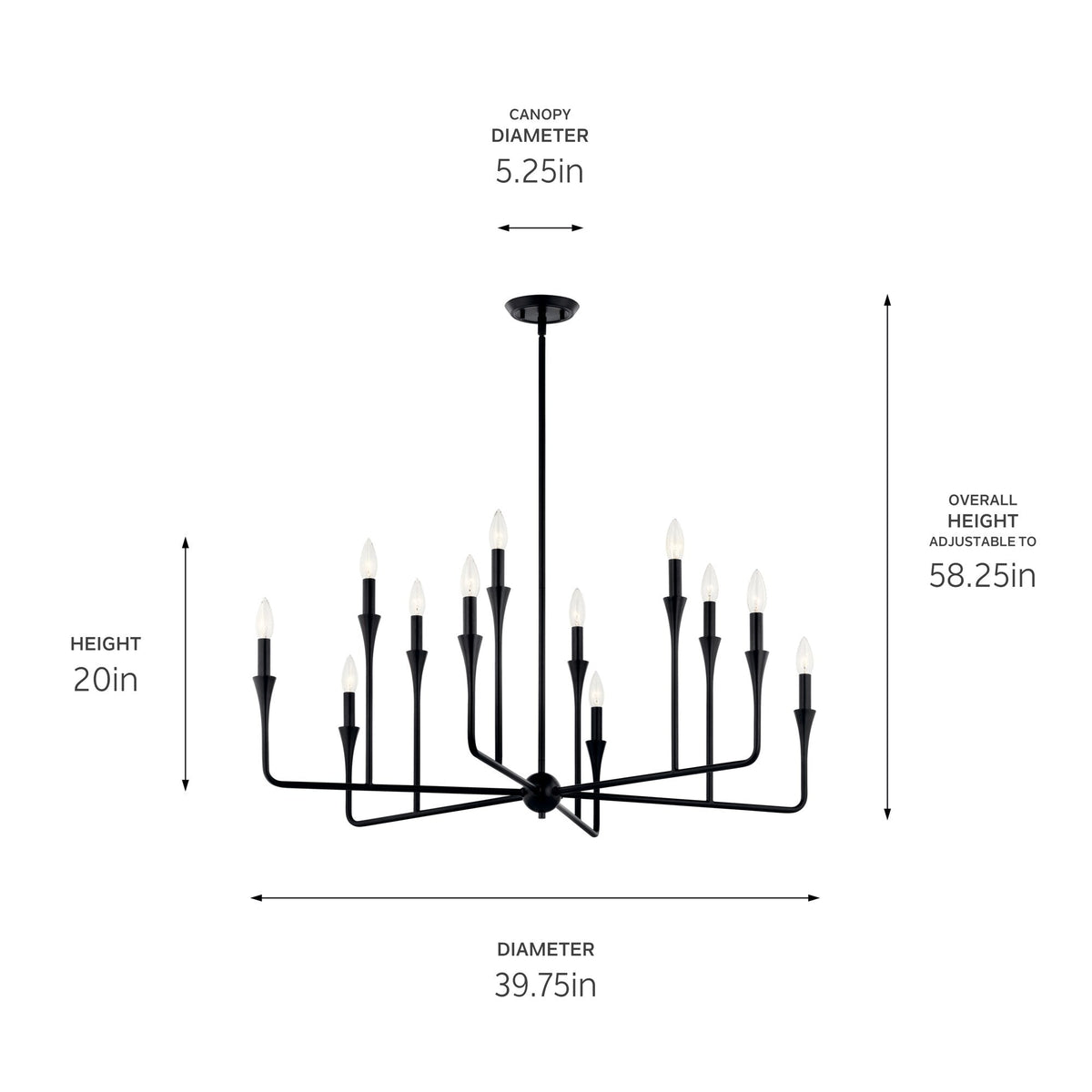 Kichler Alvaro 12-Light Black Modern/Contemporary Bare Bulb Chandelier