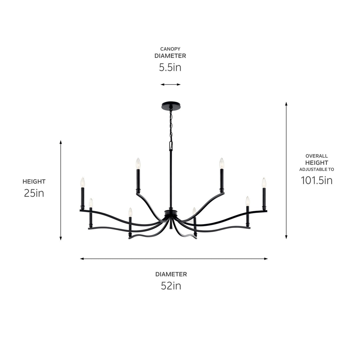 Kichler Malene 8-Light Black Traditional Bare Bulb Chandelier