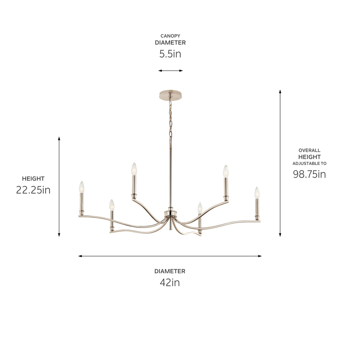 Kichler Malene 6-Light Polished Nickel Traditional Bare Bulb Chandelier