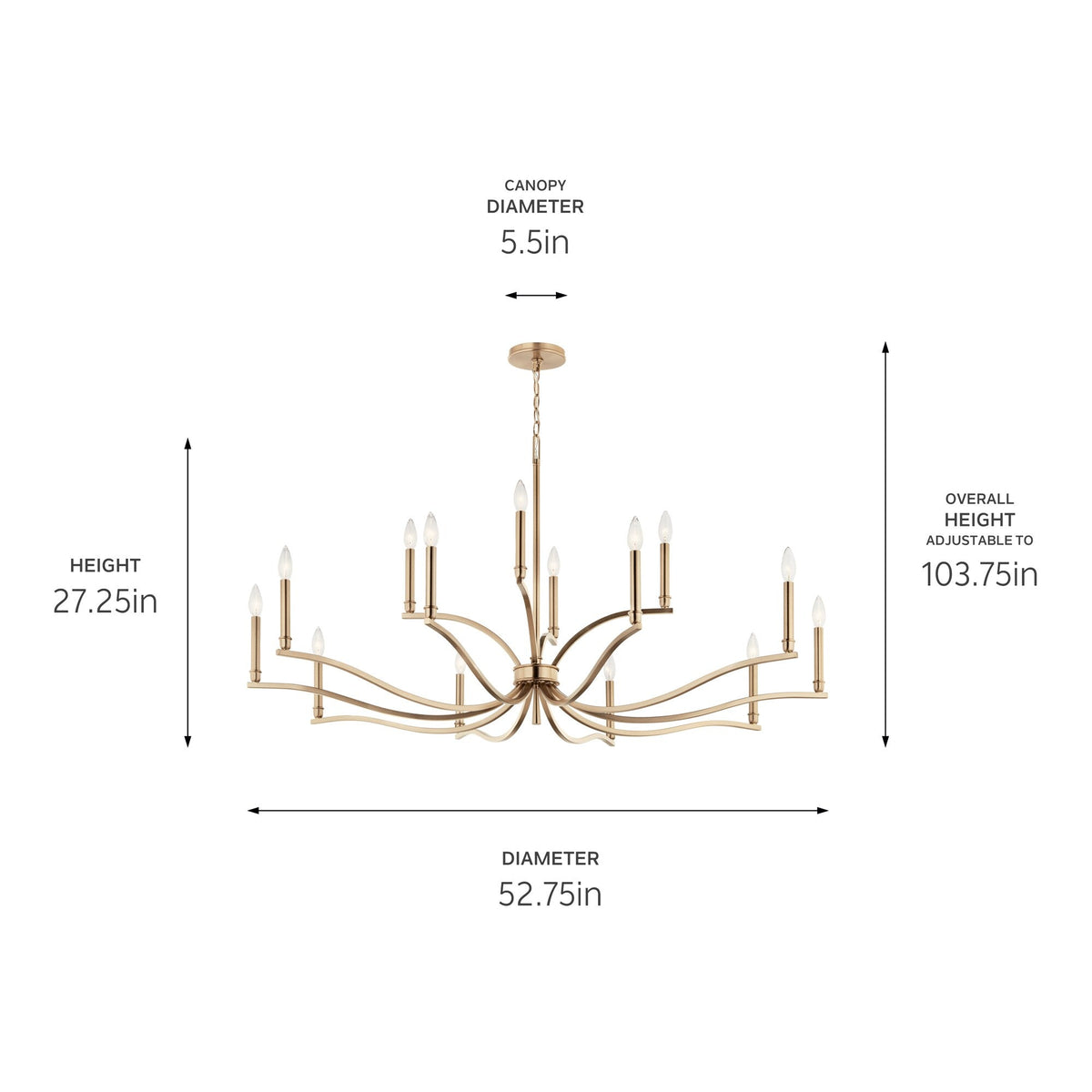 Kichler Malene 14-Light Gold Traditional Bare Bulb Chandelier