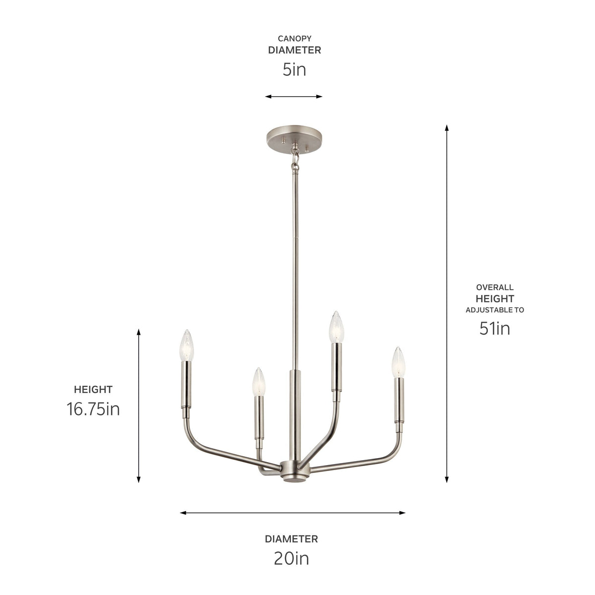 Kichler Madden 4-Light Brushed Nickel Modern/Contemporary Bare Bulb Chandelier