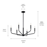 Kichler Madden 6-Light Black Modern/Contemporary Bare Bulb Chandelier