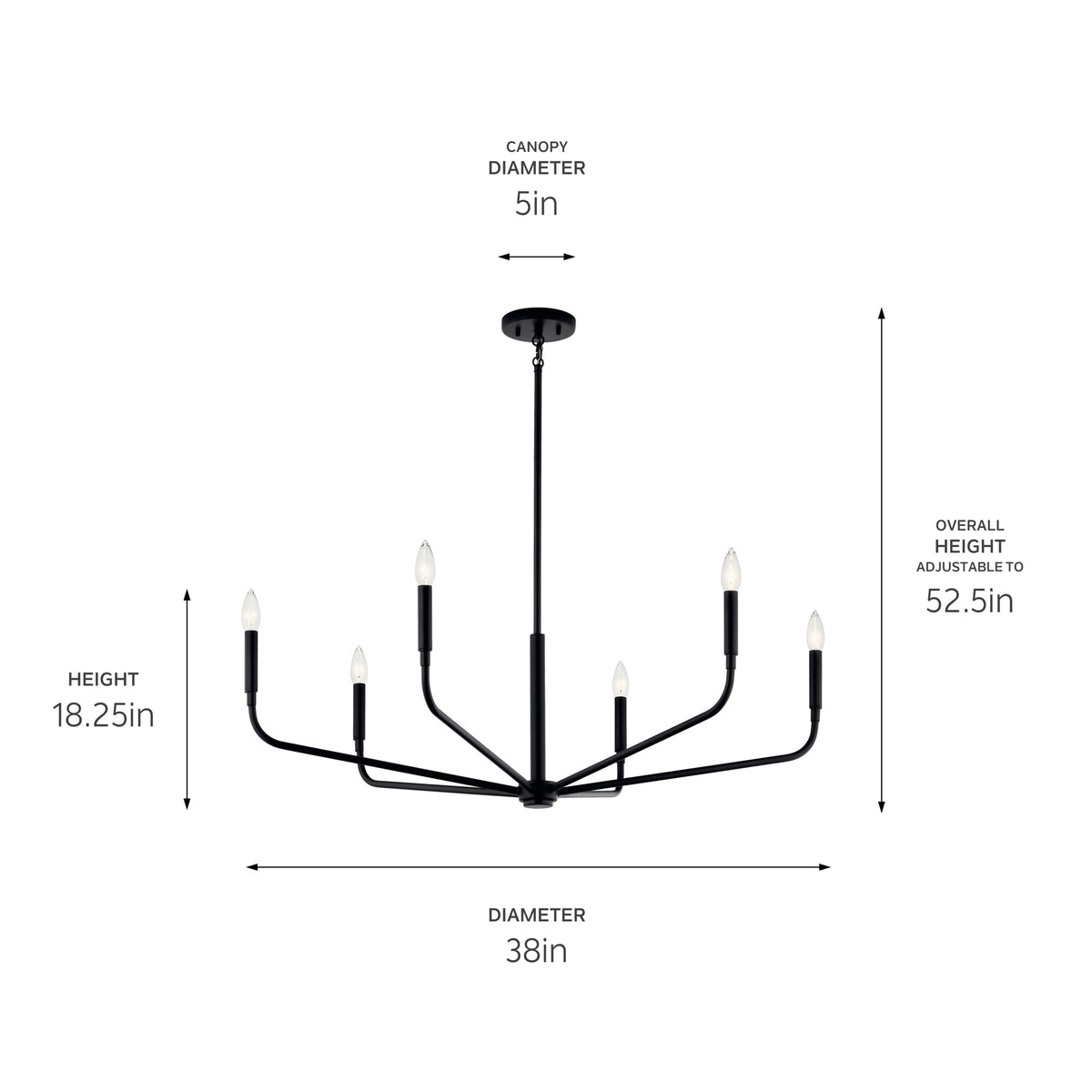 Kichler Madden 6-Light Black Modern/Contemporary Bare Bulb Chandelier