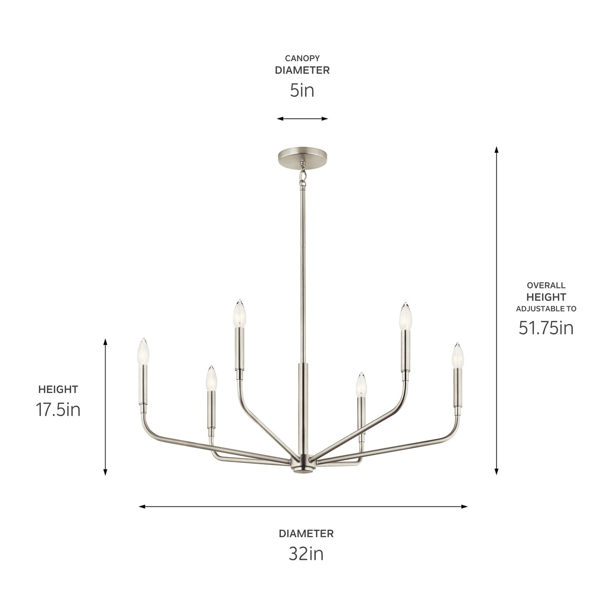 Kichler Madden 6-Light Brushed Nickel Modern/Contemporary Bare Bulb Chandelier